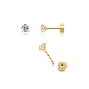 Tiny 3mm Gold CZ Flat Back Screw Earrings for Helix, Cartilage & Tragus Piercing